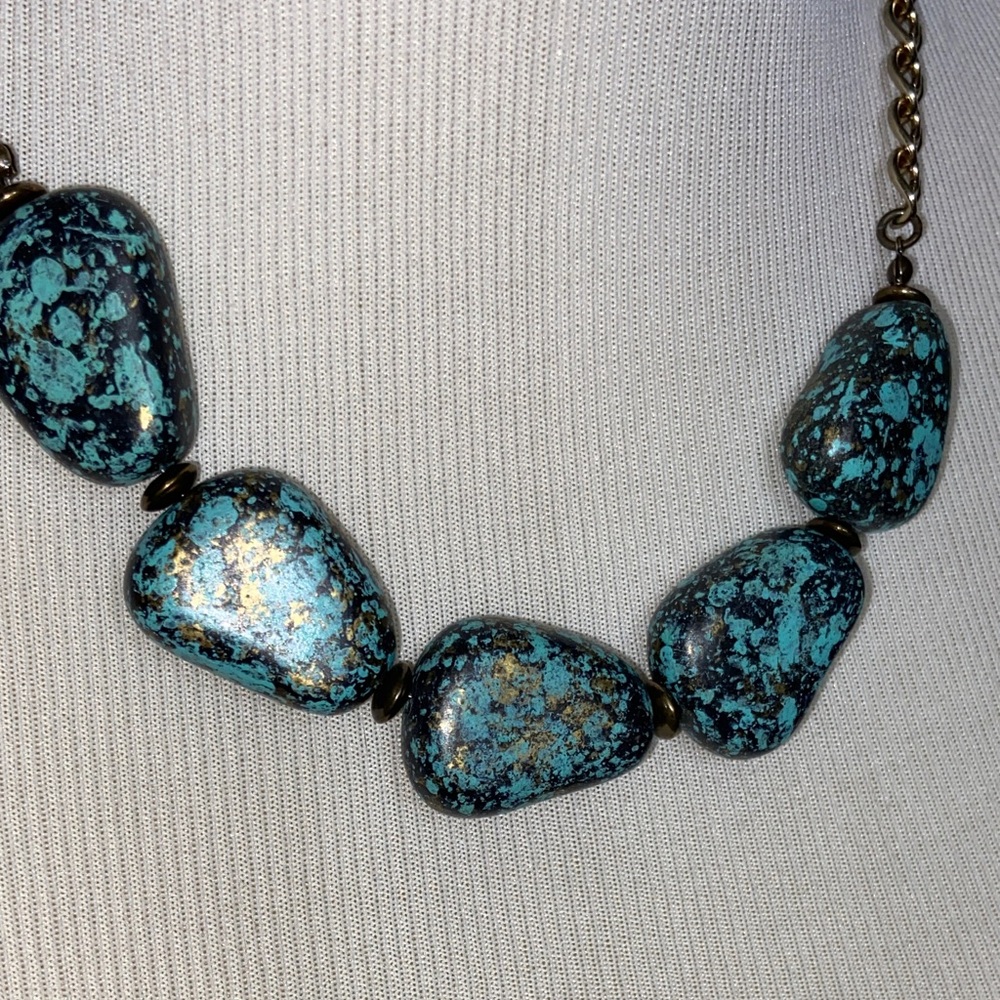 Turquoise and Gold Color Stone Necklace
